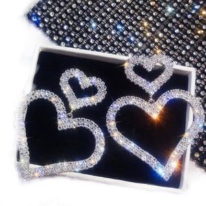 NEW- Fun Fancy Rhinestone Crystals Double Hearts Large & Long Statement Earrings